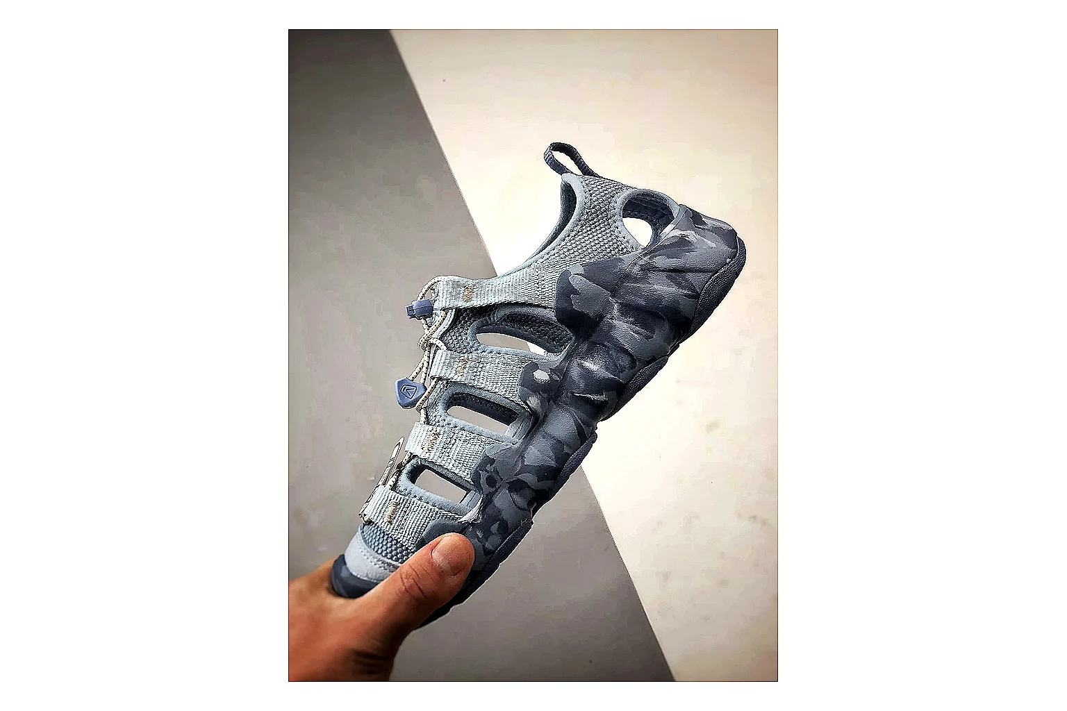 KEEN Jasper Sandal Blue Gray shopping brief photo showing blue gray suede-mesh upper, outdoor sandal silhouette, protective toe area, and trail-casual sole thumbnail 6