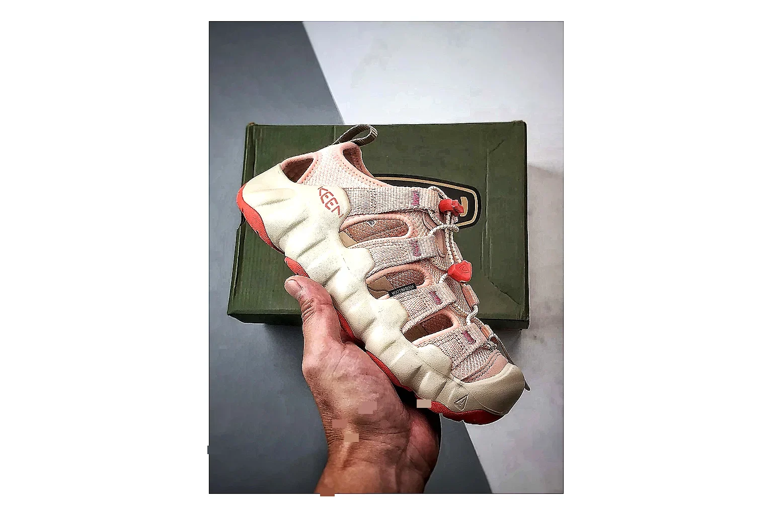 KEEN Jasper Sandal Cream Red shopping brief photo showing cream red suede-mesh upper, outdoor sandal openings, protective toe area, and rugged sole