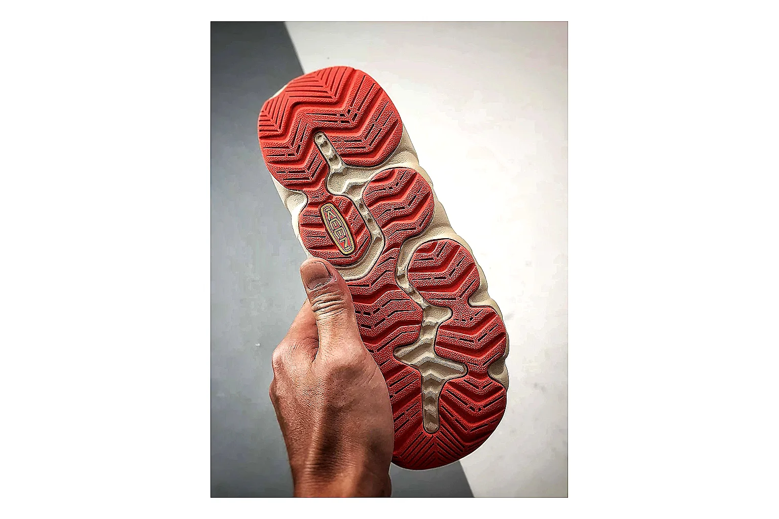 KEEN Jasper Sandal Cream Red shopping brief photo showing cream red suede-mesh upper, outdoor sandal openings, protective toe area, and rugged sole thumbnail 3
