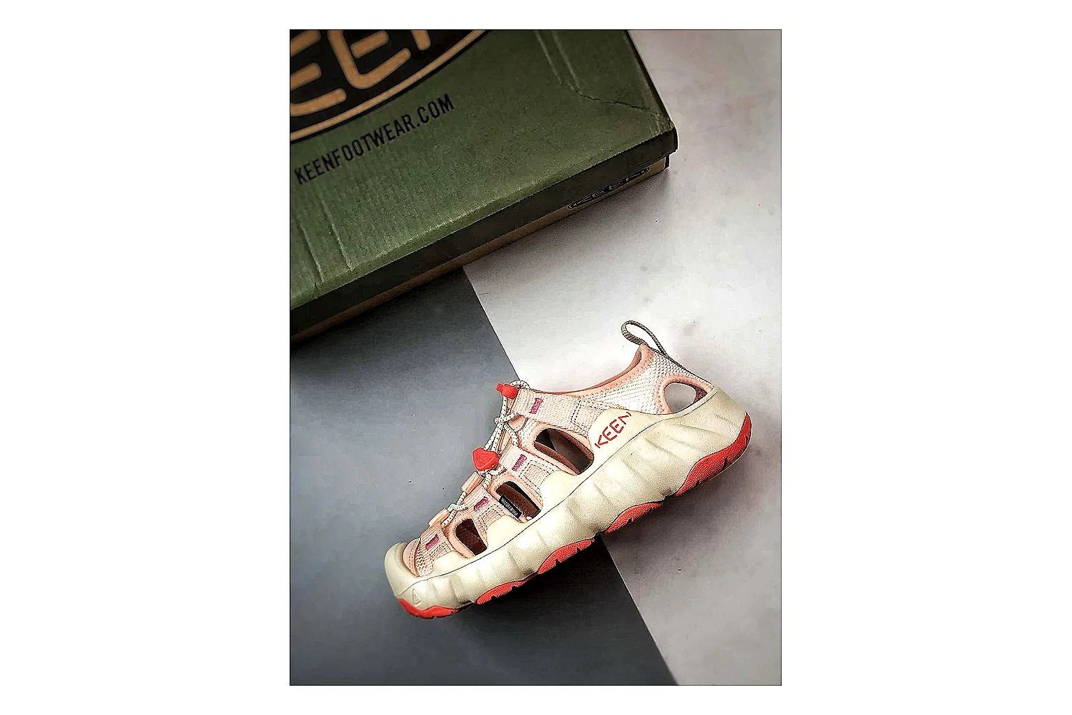 KEEN Jasper Sandal Cream Red shopping brief photo showing cream red suede-mesh upper, outdoor sandal openings, protective toe area, and rugged sole thumbnail 5