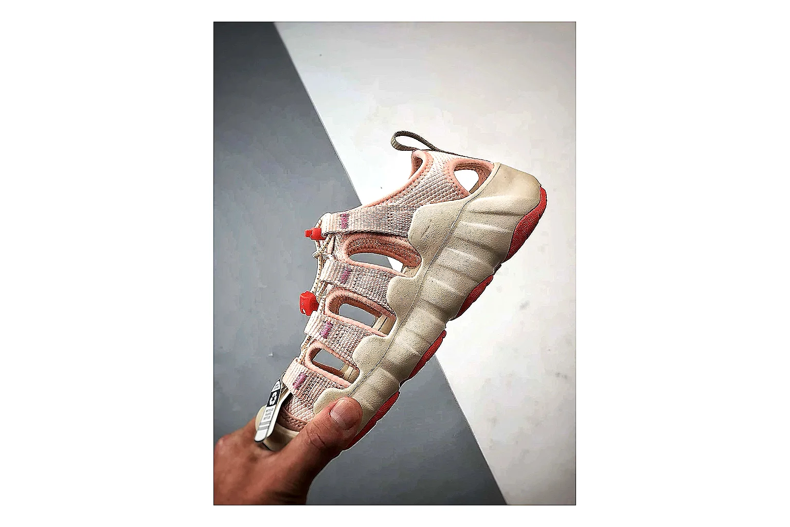 KEEN Jasper Sandal Cream Red shopping brief photo showing cream red suede-mesh upper, outdoor sandal openings, protective toe area, and rugged sole thumbnail 6