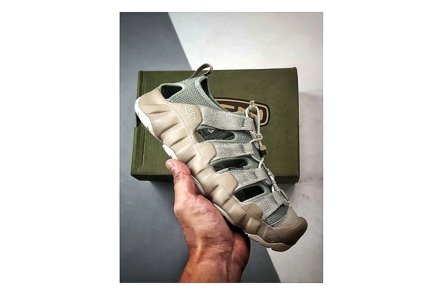 KEEN Jasper Sandal Gray Beige shopping brief photo showing gray beige suede-mesh upper, protective toe area, sandal-style openings, and trail-ready sole