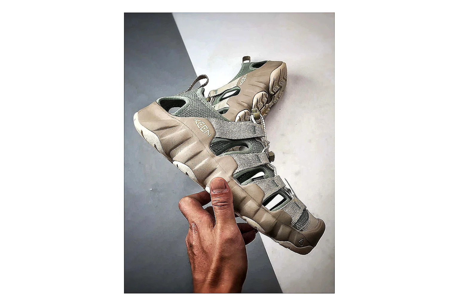 KEEN Jasper Sandal Gray Beige shopping brief photo showing gray beige suede-mesh upper, protective toe area, sandal-style openings, and trail-ready sole thumbnail 2