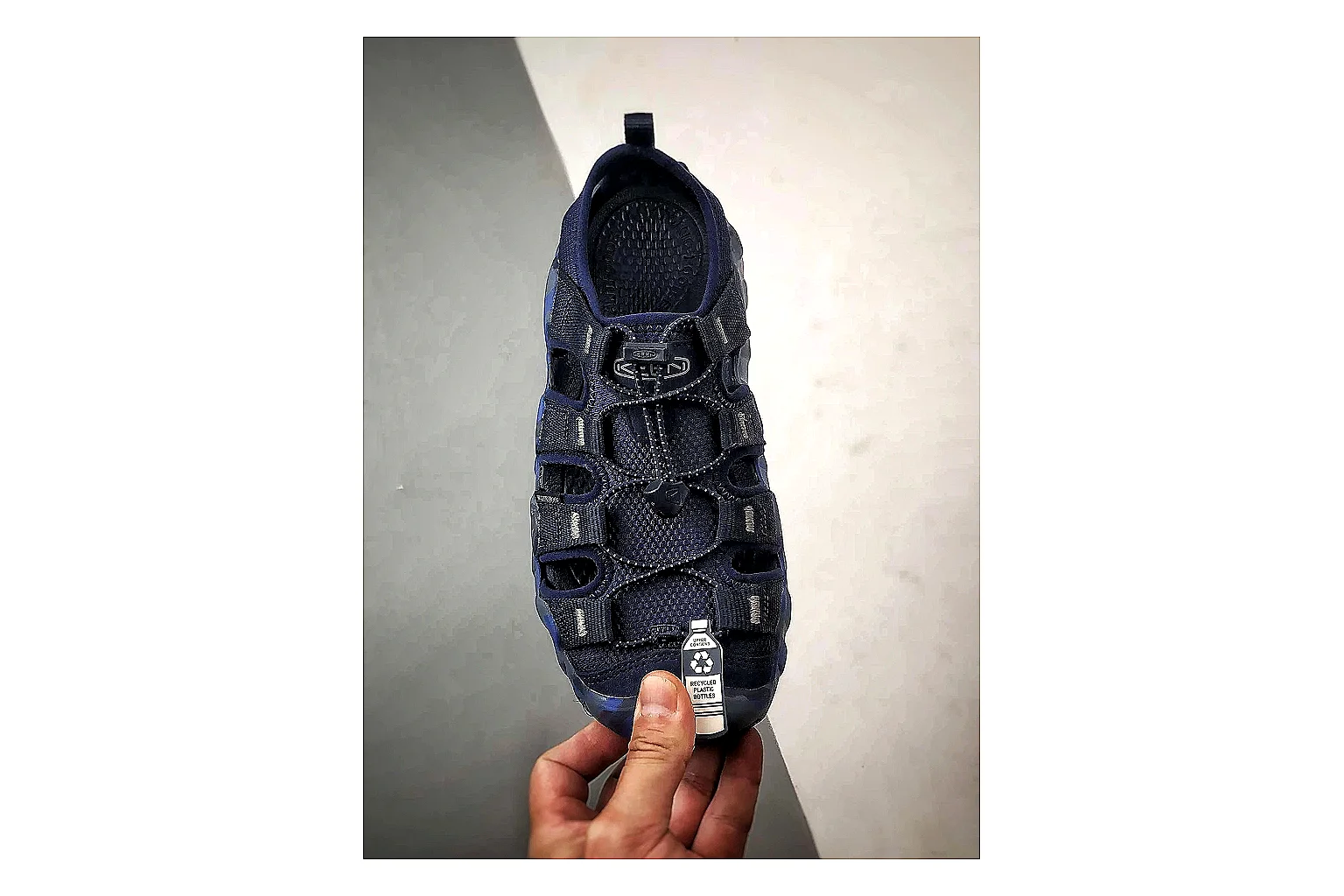 KEEN Jasper Sandal Navy Blue shopping brief photo showing navy blue suede-mesh upper, sandal openings, protective front shape, and outdoor casual outsole thumbnail 4