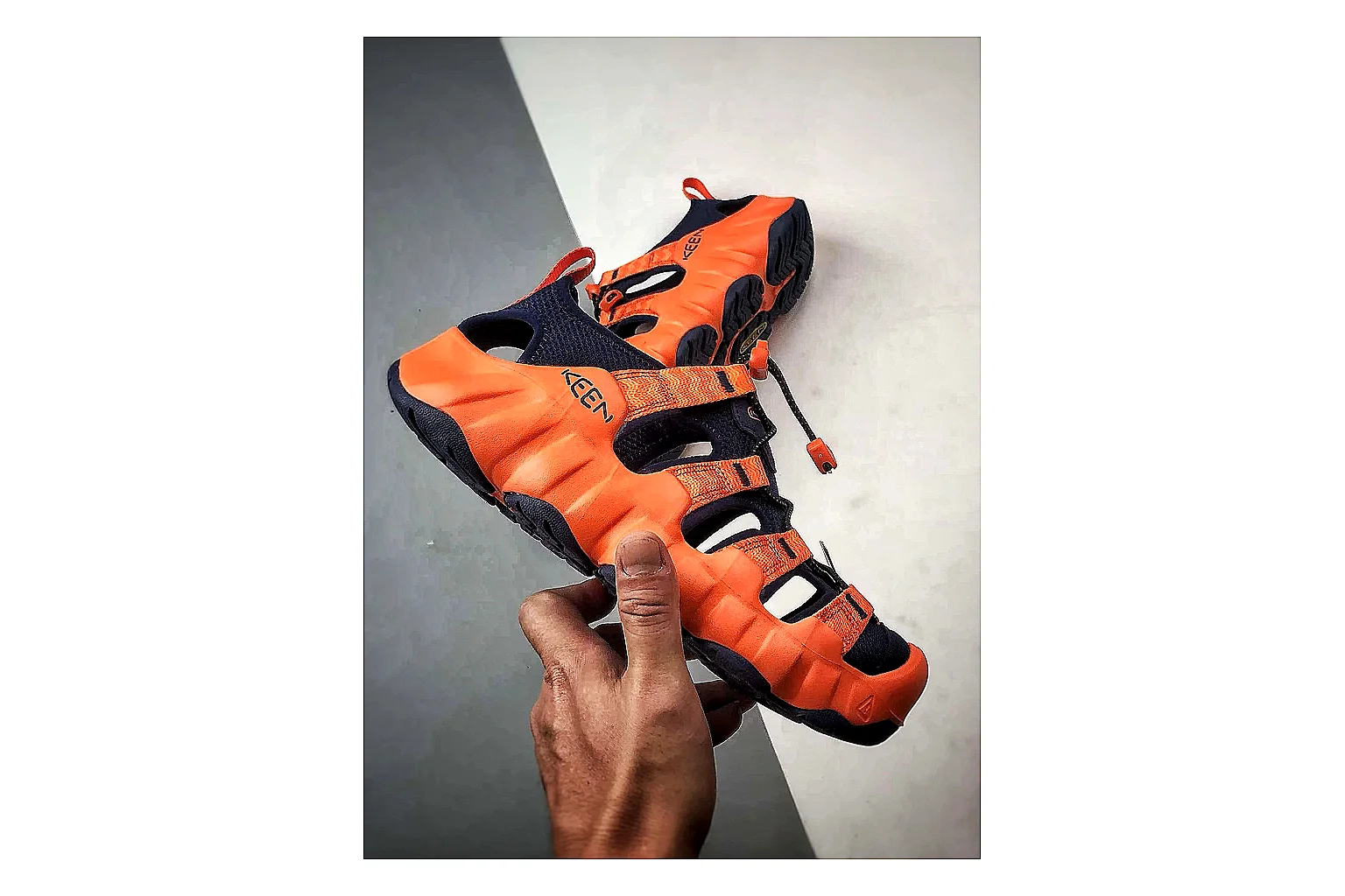 KEEN Jasper Sandal Orange Black shopping brief photo showing orange black suede-mesh upper, protective sandal structure, outdoor toe coverage, and rugged sole thumbnail 2