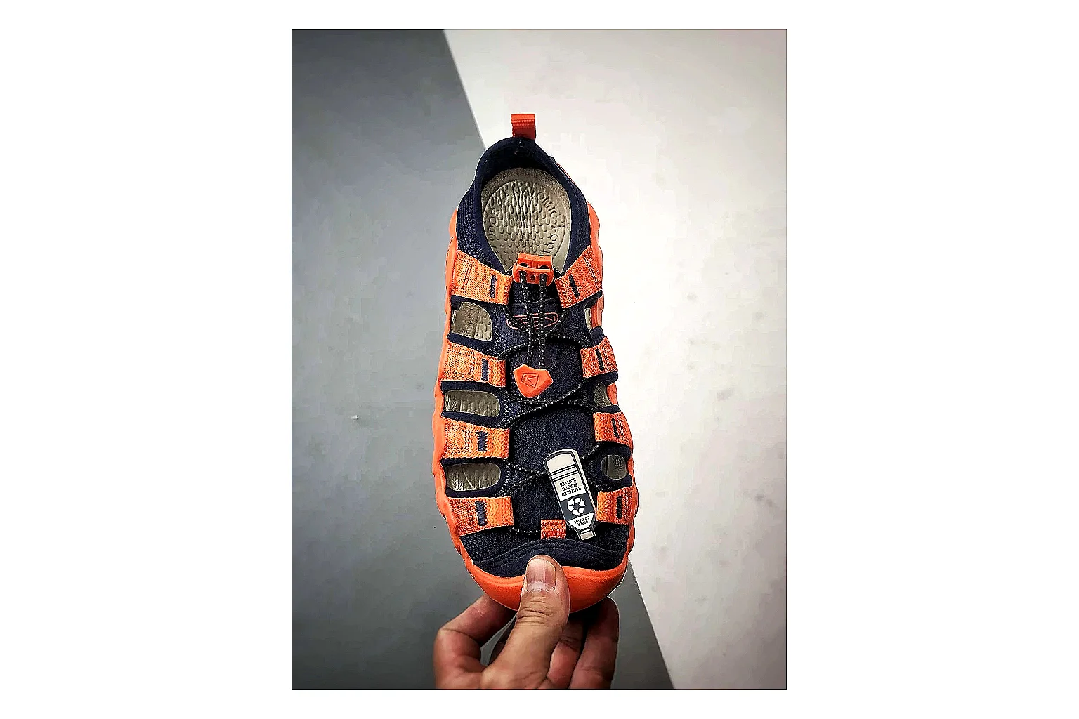 KEEN Jasper Sandal Orange Black shopping brief photo showing orange black suede-mesh upper, protective sandal structure, outdoor toe coverage, and rugged sole thumbnail 4