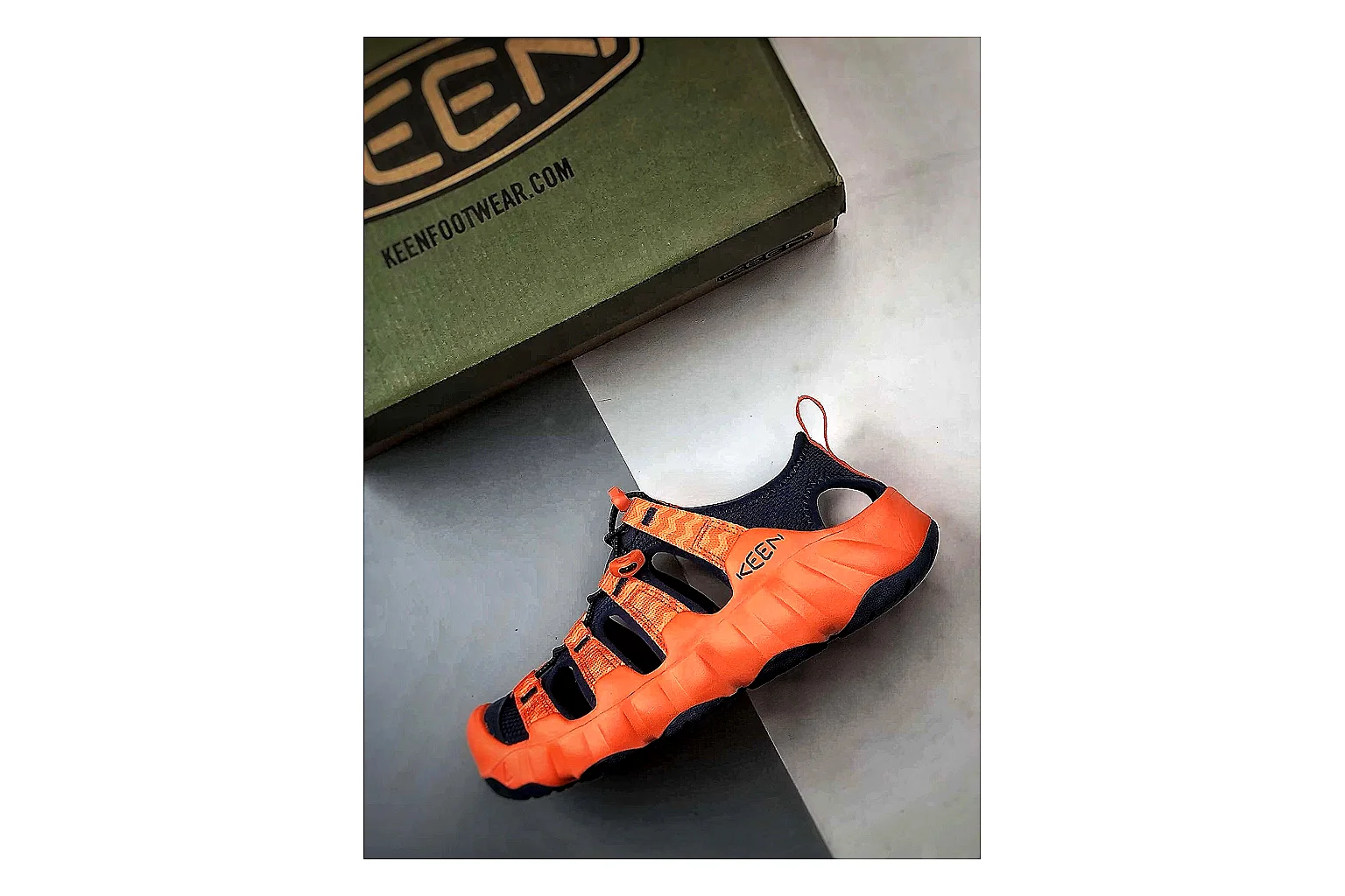 KEEN Jasper Sandal Orange Black shopping brief photo showing orange black suede-mesh upper, protective sandal structure, outdoor toe coverage, and rugged sole thumbnail 5