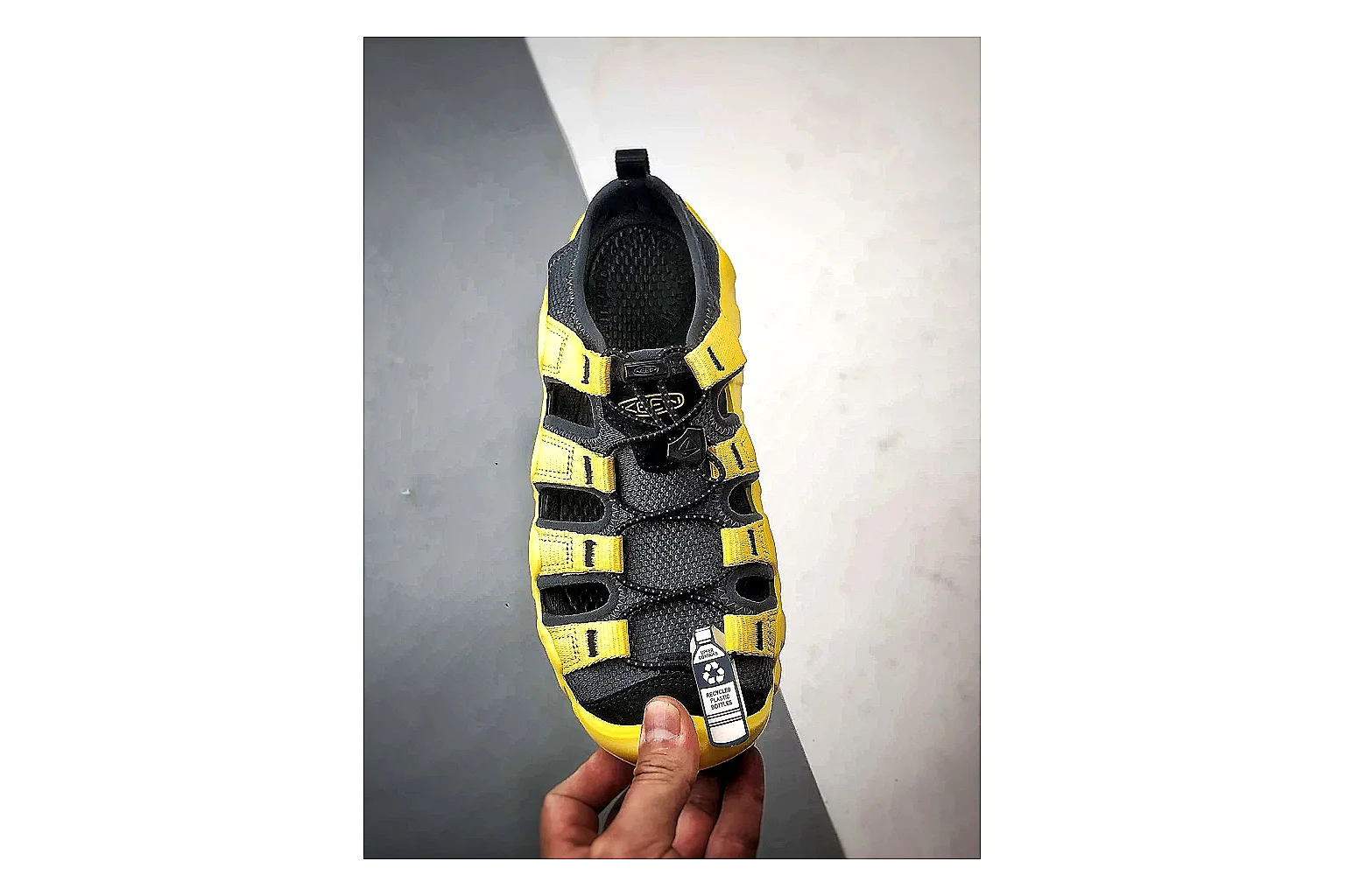 KEEN Jasper Sandal Yellow Black shopping brief photo showing yellow black suede-mesh upper, protective sandal structure, outdoor toe coverage, and rugged sole thumbnail 4
