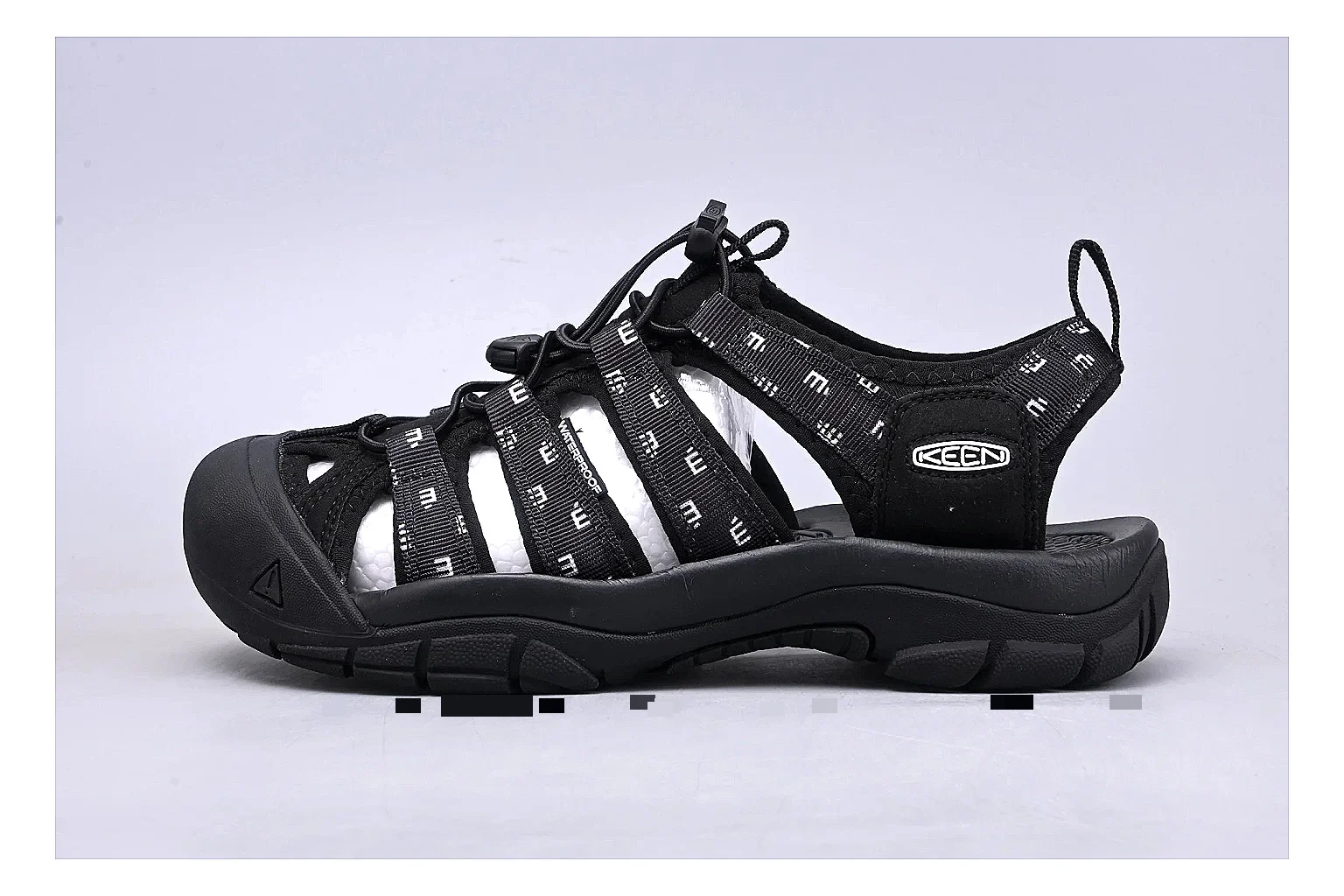 KEEN Zerraport Black Sandal shopping brief image showing black zerraport outdoor sandal with mixed upper and sandal shape