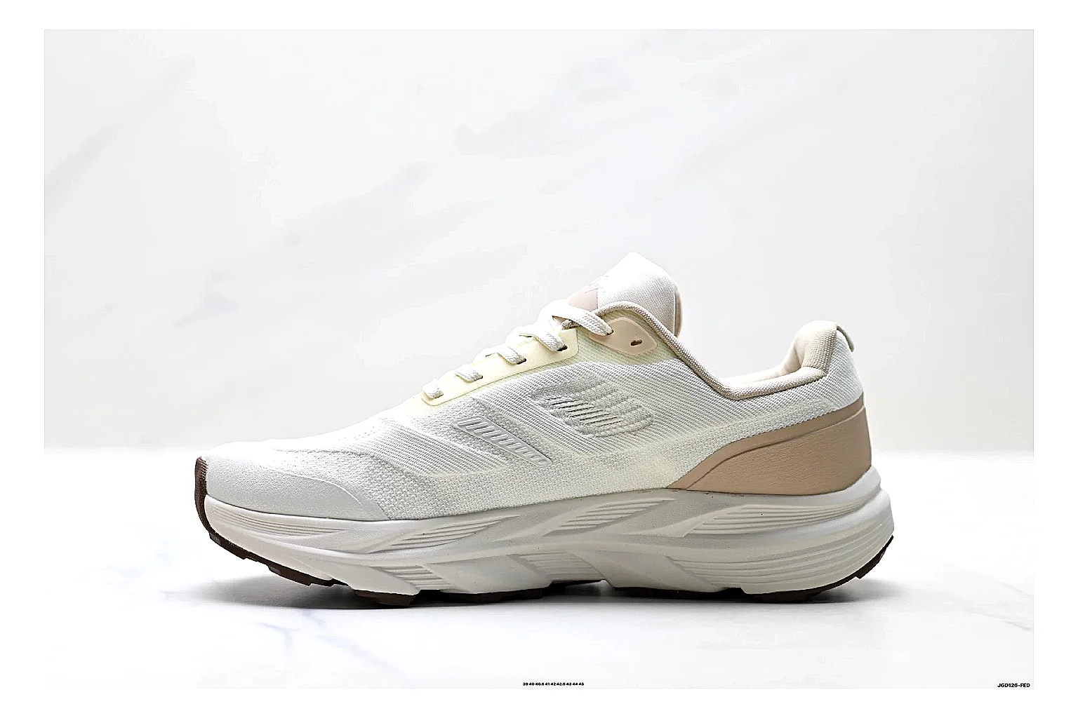 KOLON SPORT Krus V White Tan Sneakers shopping brief image showing white tan outdoor sneakers with mesh-leather texture, side-profile shape, upper panel lines, and outsole detail thumbnail 4