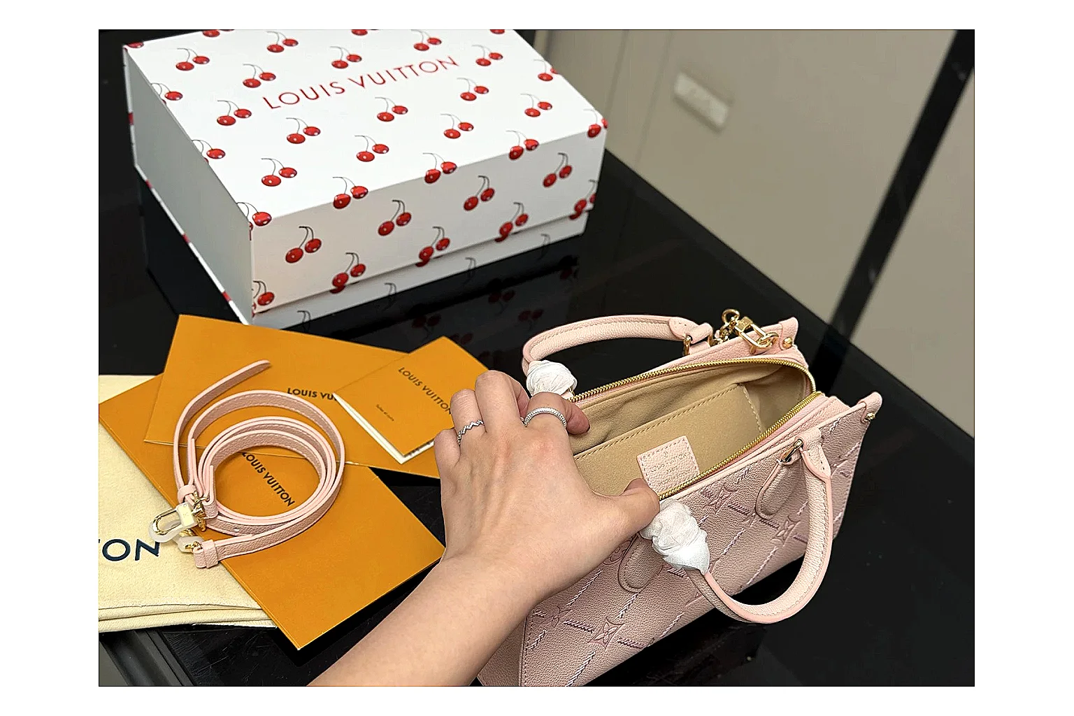 Louis Vuitton Mini Top Handle Pink shopping brief photo showing pink leather mini bag body, structured top handle, compact luxury shape, and clean hardware details thumbnail 2