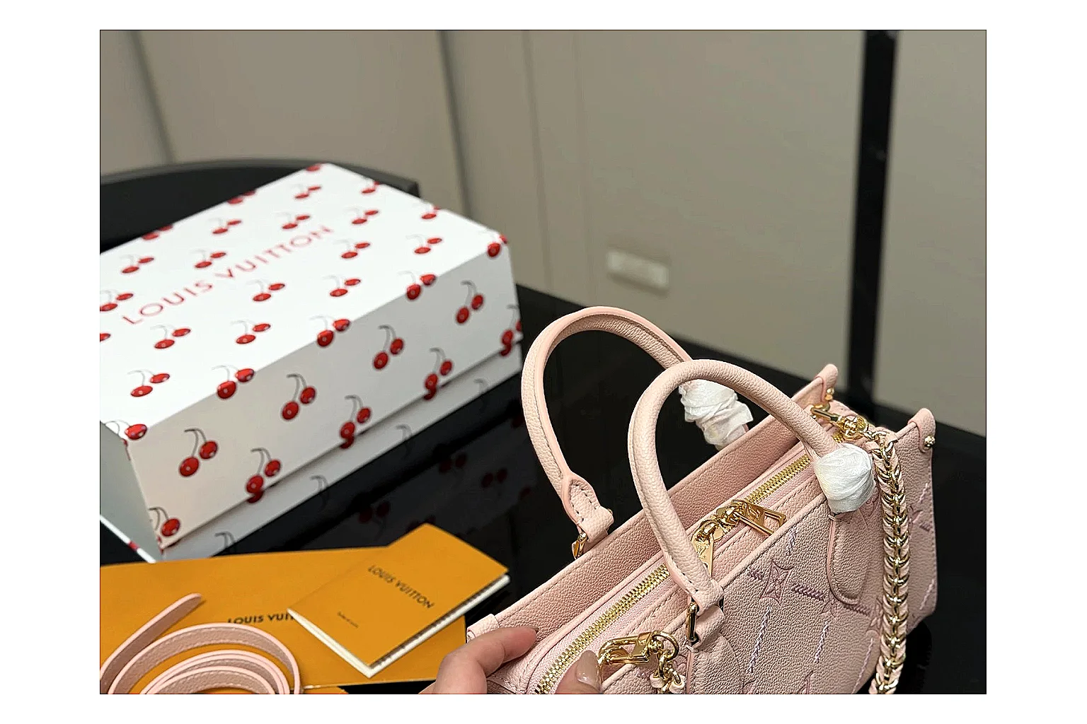 Louis Vuitton Mini Top Handle Pink shopping brief photo showing pink leather mini bag body, structured top handle, compact luxury shape, and clean hardware details thumbnail 5