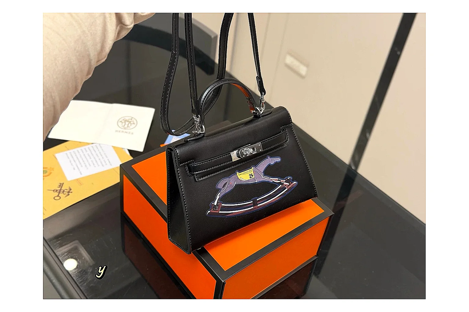 Louis Vuitton Wallet On Chain Black shopping brief photo showing black leather compact wallet bag, chain strap, flap body, and neat luxury hardware thumbnail 4