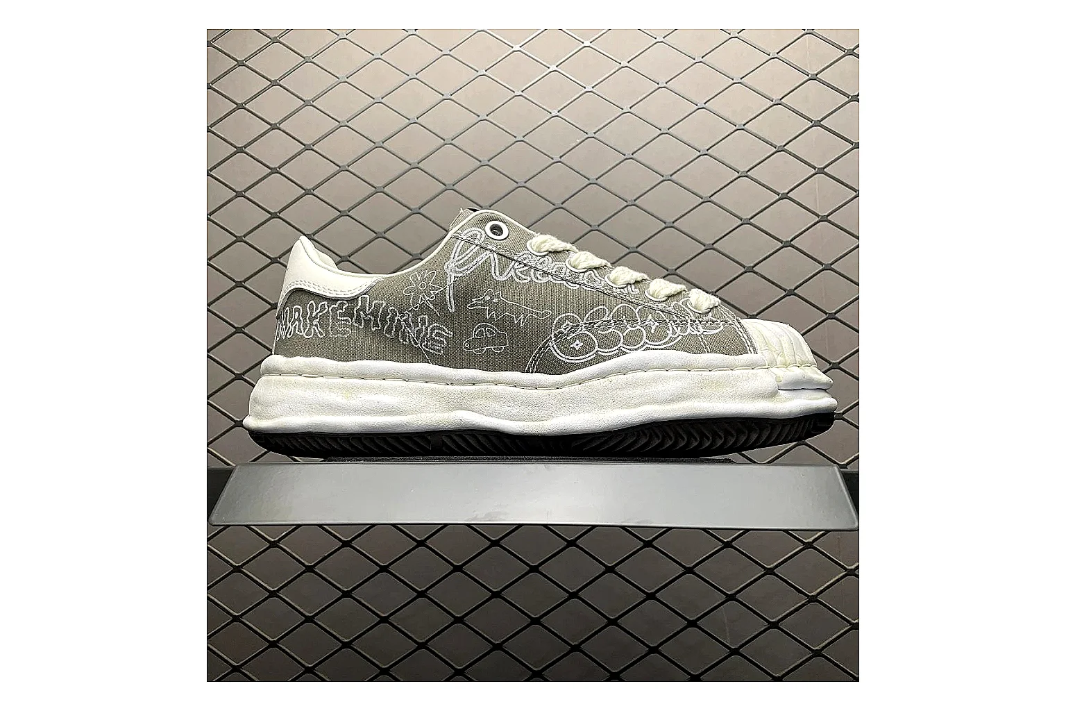 Maison Mihara Yasuhiro Blakey Grey shopping brief image showing white grey blakey distressed low-top with canvas upper and low top shape thumbnail 4