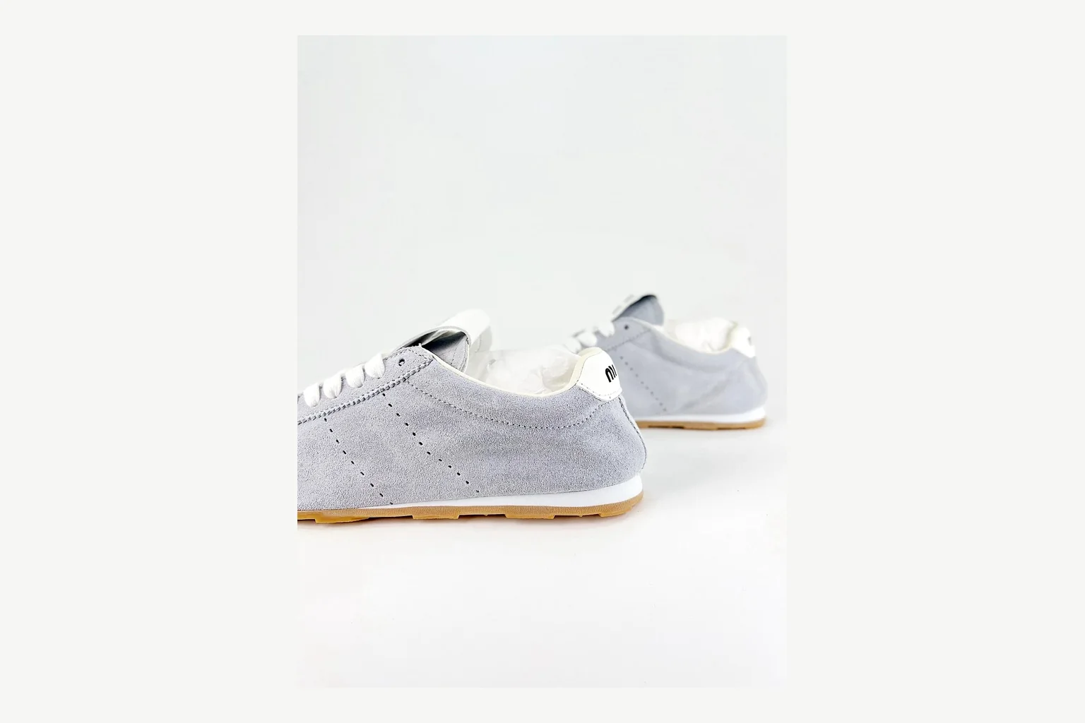 Miu Miu Grey Low Sneaker shopping brief image showing grey fashion low-top with mixed-material upper and low-profile shape thumbnail 3