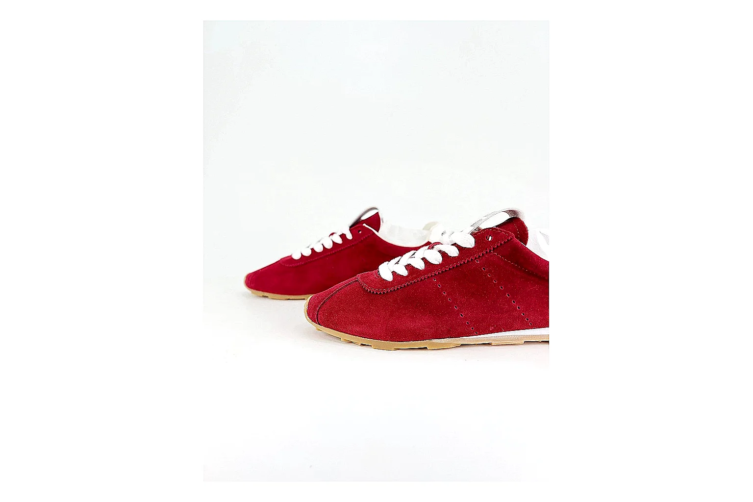 Miu Miu Red Suede Sneaker shopping brief image showing red fashion low-top with mixed-material upper and low-profile shape thumbnail 2