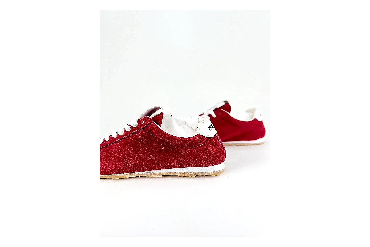 Miu Miu Red Suede Sneaker shopping brief image showing red fashion low-top with mixed-material upper and low-profile shape thumbnail 3