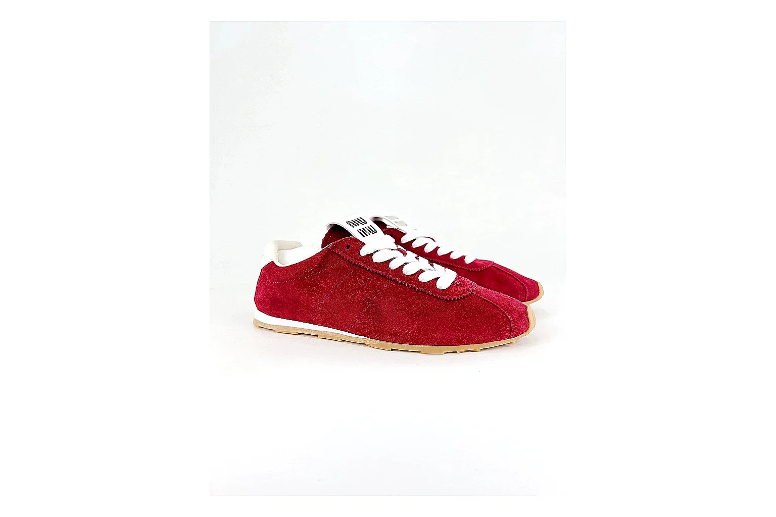 Miu Miu Red Suede Sneaker shopping brief image showing red fashion low-top with mixed-material upper and low-profile shape thumbnail 5