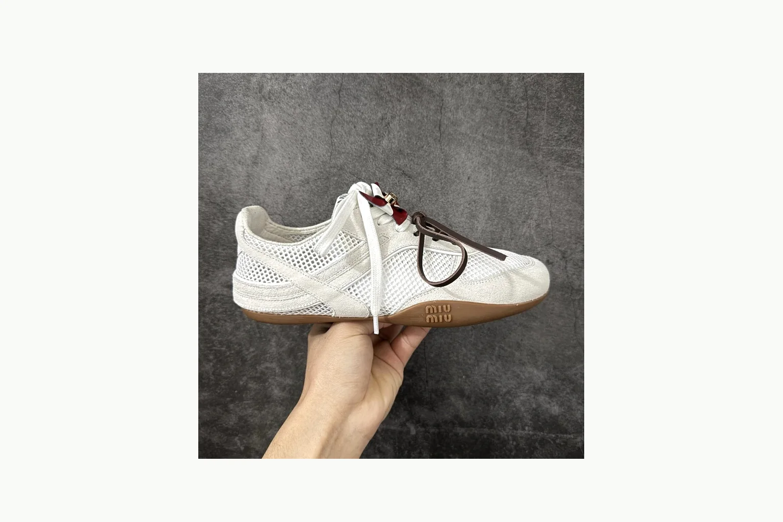 Miu Miu White Bow Sneaker shopping brief image showing white bow-detail low-top with mixed-material upper and low-profile shape thumbnail 4