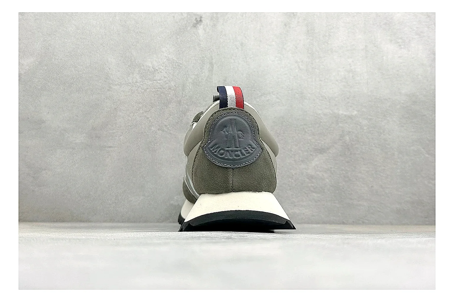 Moncler Pacey Grey Suede shopping brief image showing grey suede upper, rugged white outsole, low collar, and soft neutral streetwear tone thumbnail 6