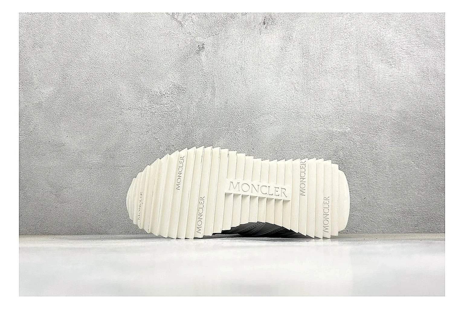 Moncler Pacey White Suede shopping brief image showing light suede upper, chunky serrated outsole, low padded collar, and tonal casual build thumbnail 2
