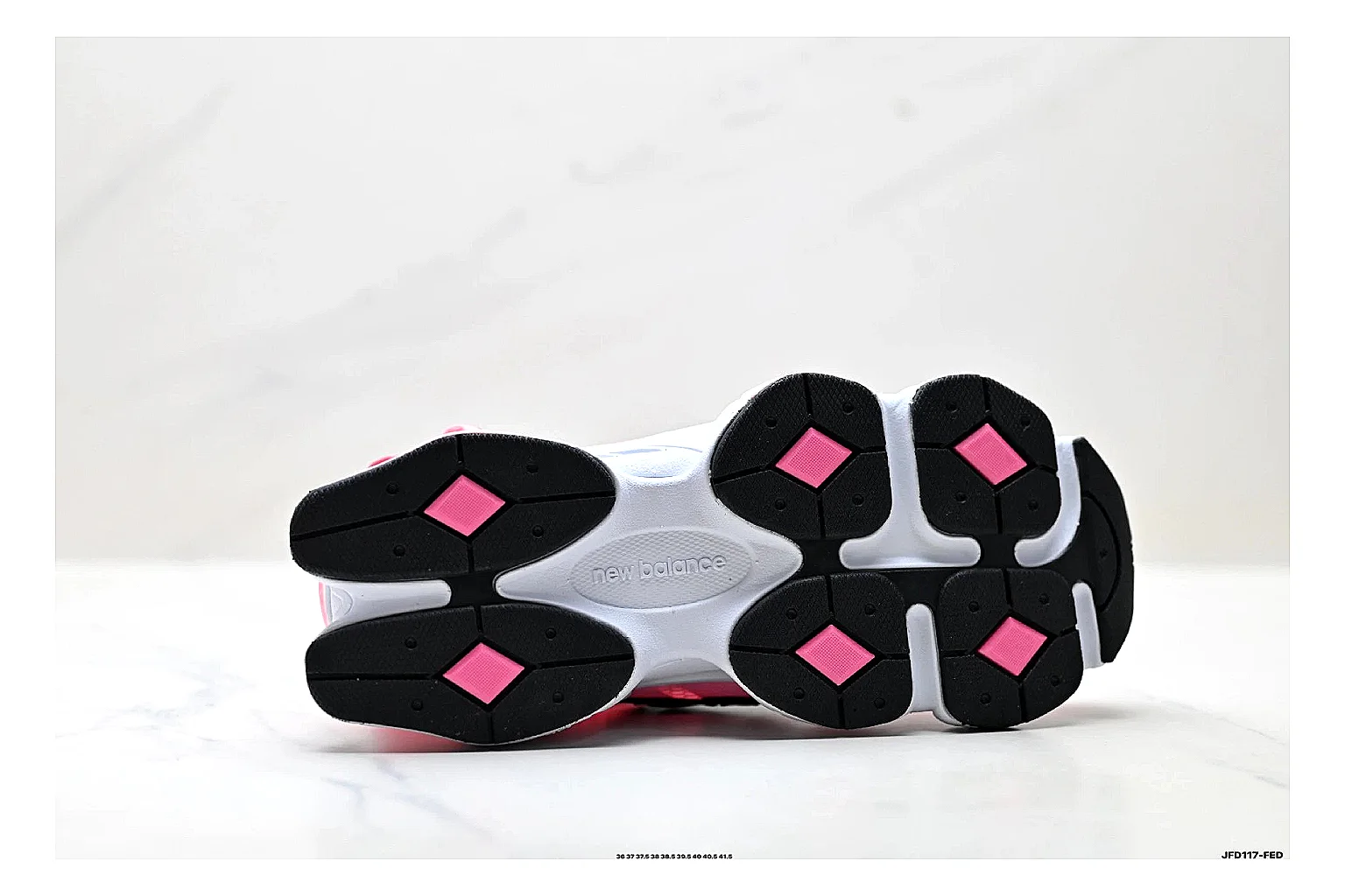 New Balance 9060 Pink Black Sneakers shopping brief image showing pink black chunky runner sneakers with mesh-leather texture, side-profile shape, upper panel lines, and outsole detail thumbnail 2