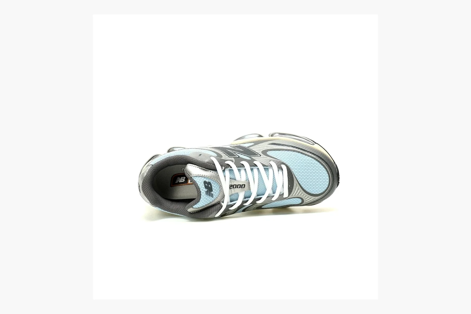New Balance 9060 Runner Sneaker Silver Teal shopping brief image showing silver and teal NB 9060 runner with chunky sole, mesh panels, and side N logo thumbnail 5