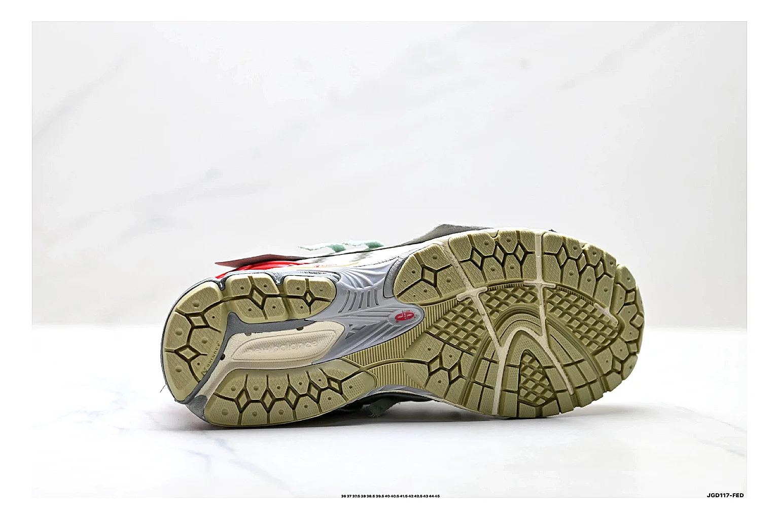 New Balance M1906 Silver Red Sneakers shopping brief image showing silver red retro runner sneakers with mesh-leather texture, side-profile shape, upper panel lines, and outsole detail thumbnail 2