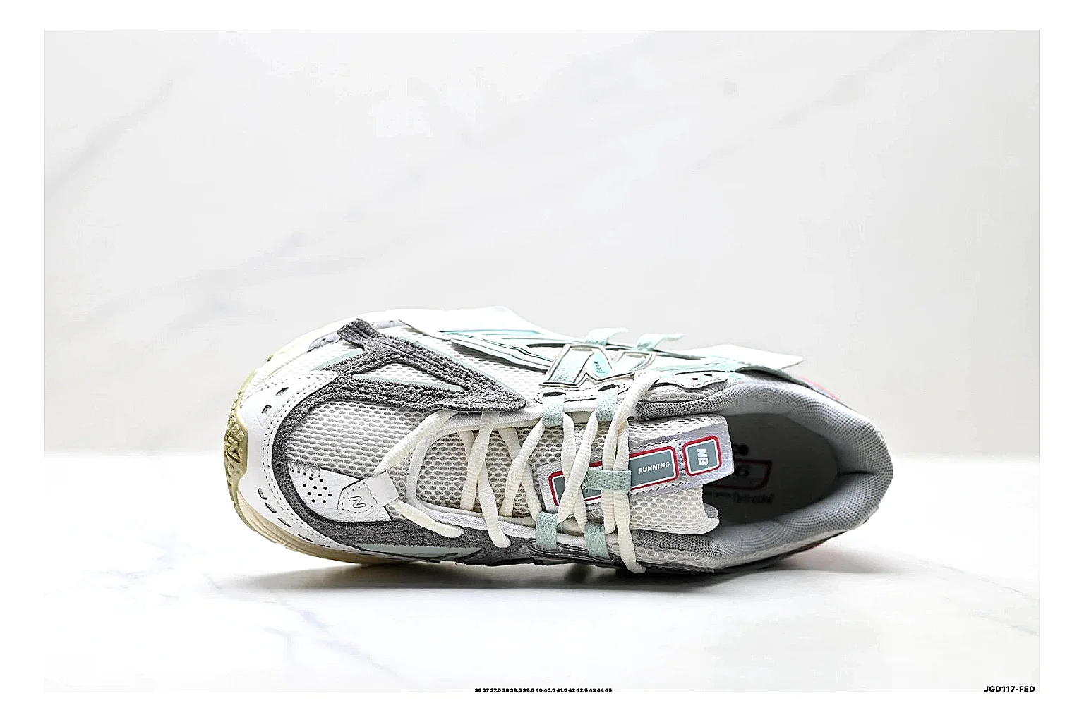 New Balance M1906 Silver Red Sneakers shopping brief image showing silver red retro runner sneakers with mesh-leather texture, side-profile shape, upper panel lines, and outsole detail thumbnail 5