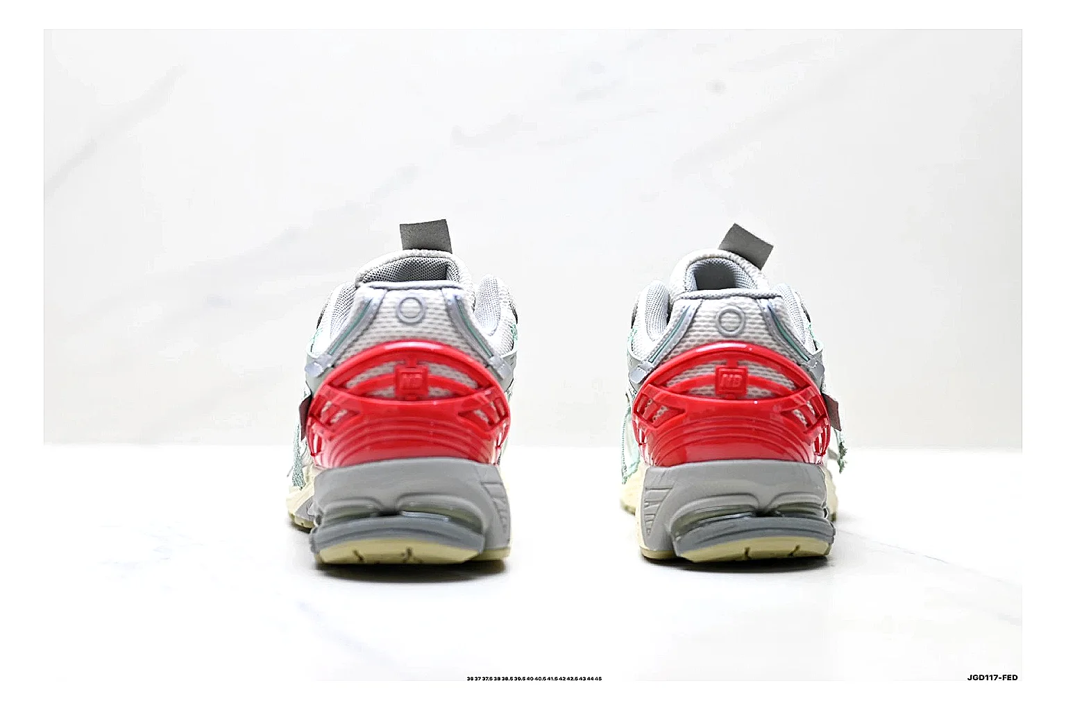 New Balance M1906 Silver Red Sneakers shopping brief image showing silver red retro runner sneakers with mesh-leather texture, side-profile shape, upper panel lines, and outsole detail thumbnail 6