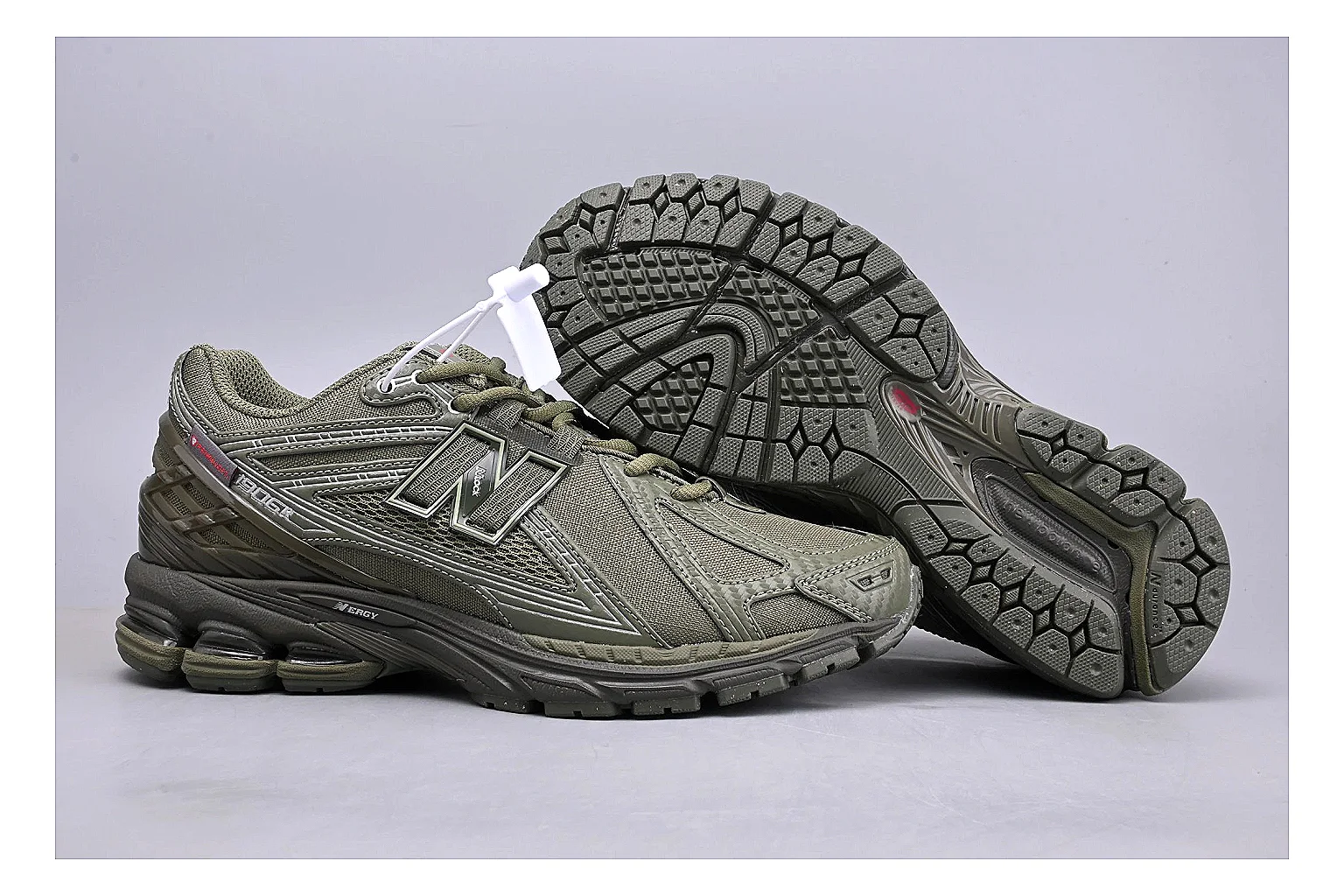New Balance 1906R Olive Grey shopping brief image showing grey olive 1906r runner with mixed upper and runner shape thumbnail 3