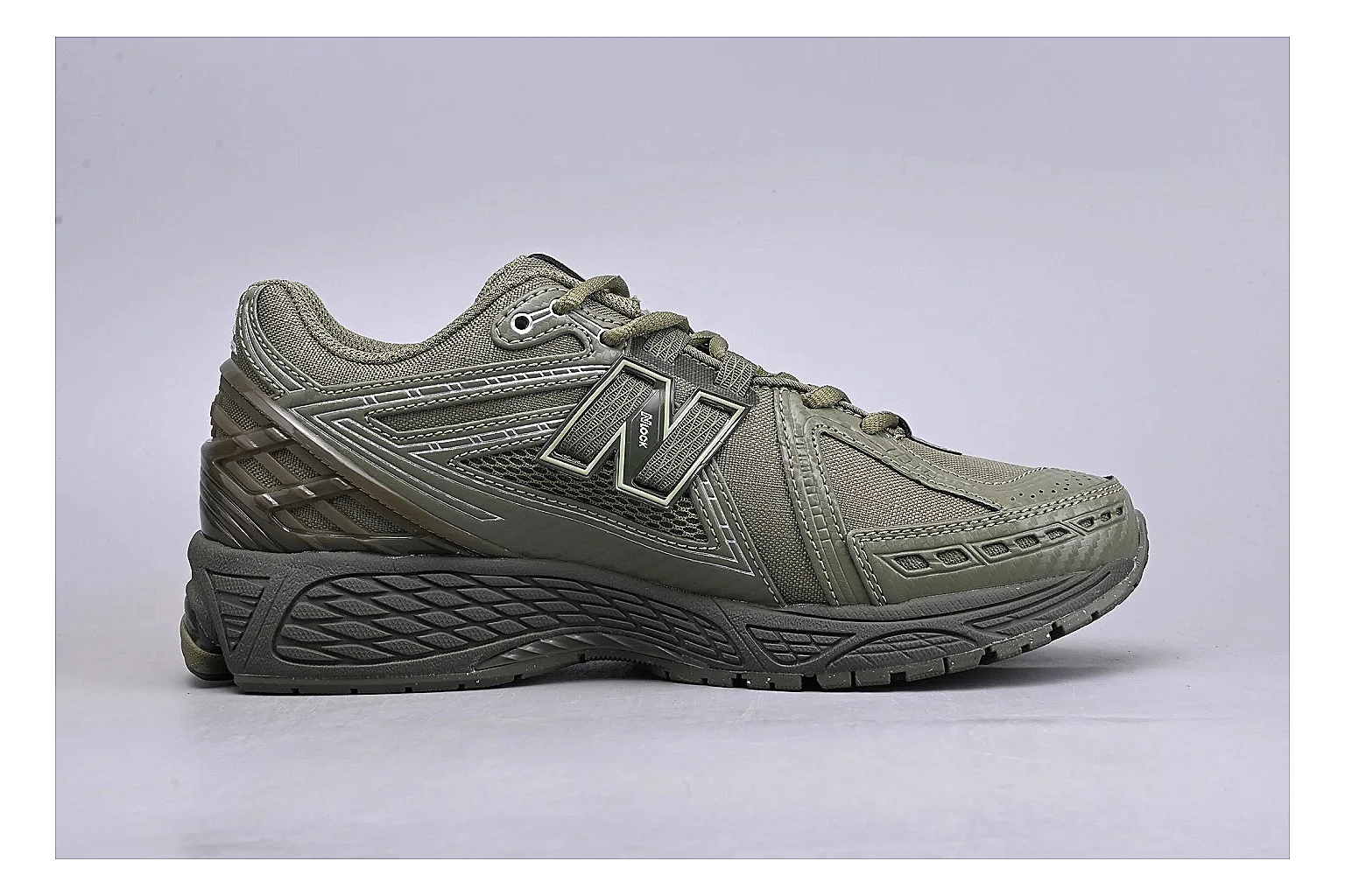 New Balance 1906R Olive Grey shopping brief image showing grey olive 1906r runner with mixed upper and runner shape thumbnail 4