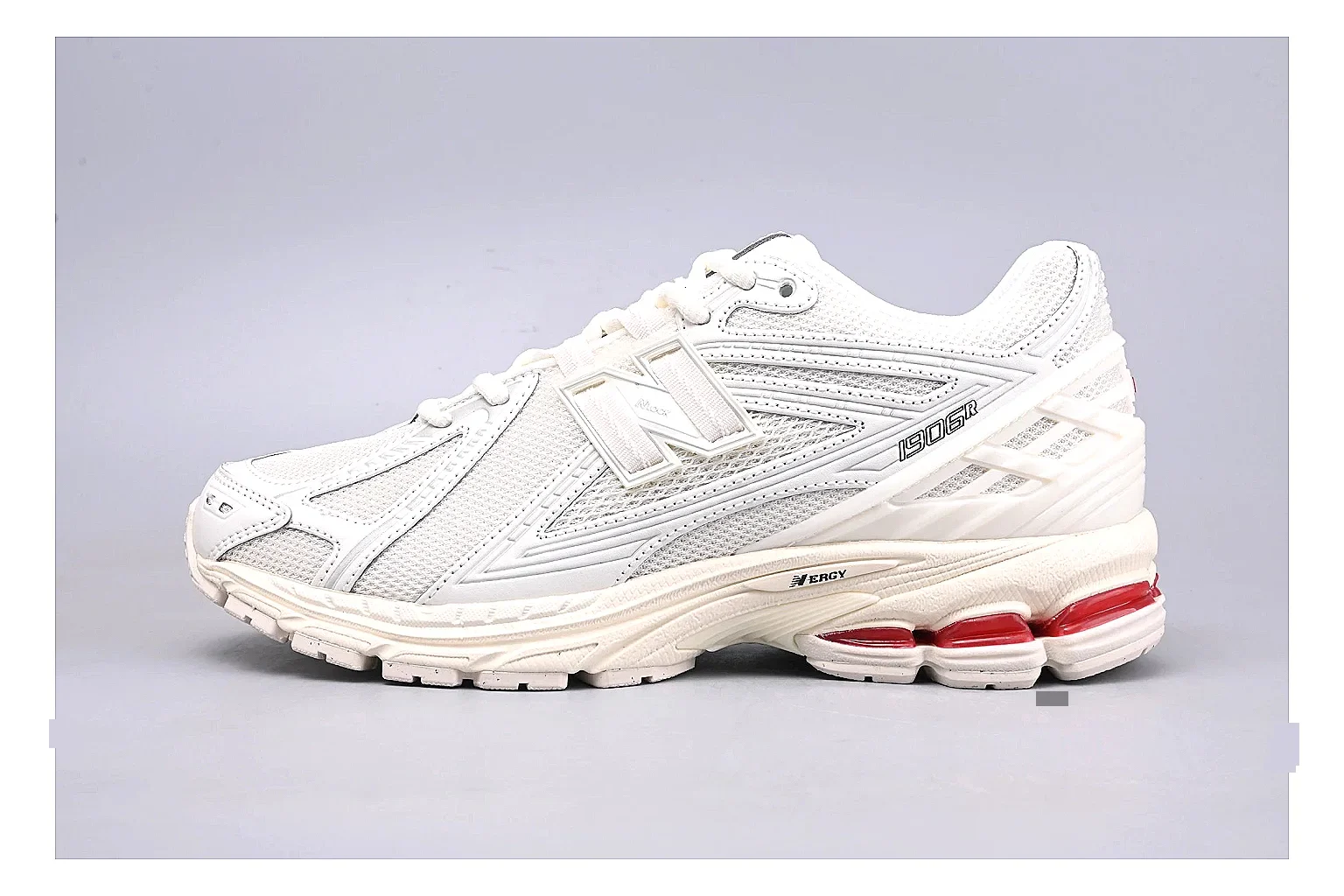 New Balance 1906R White Red shopping brief image showing white red 1906r runner with mixed upper and runner shape