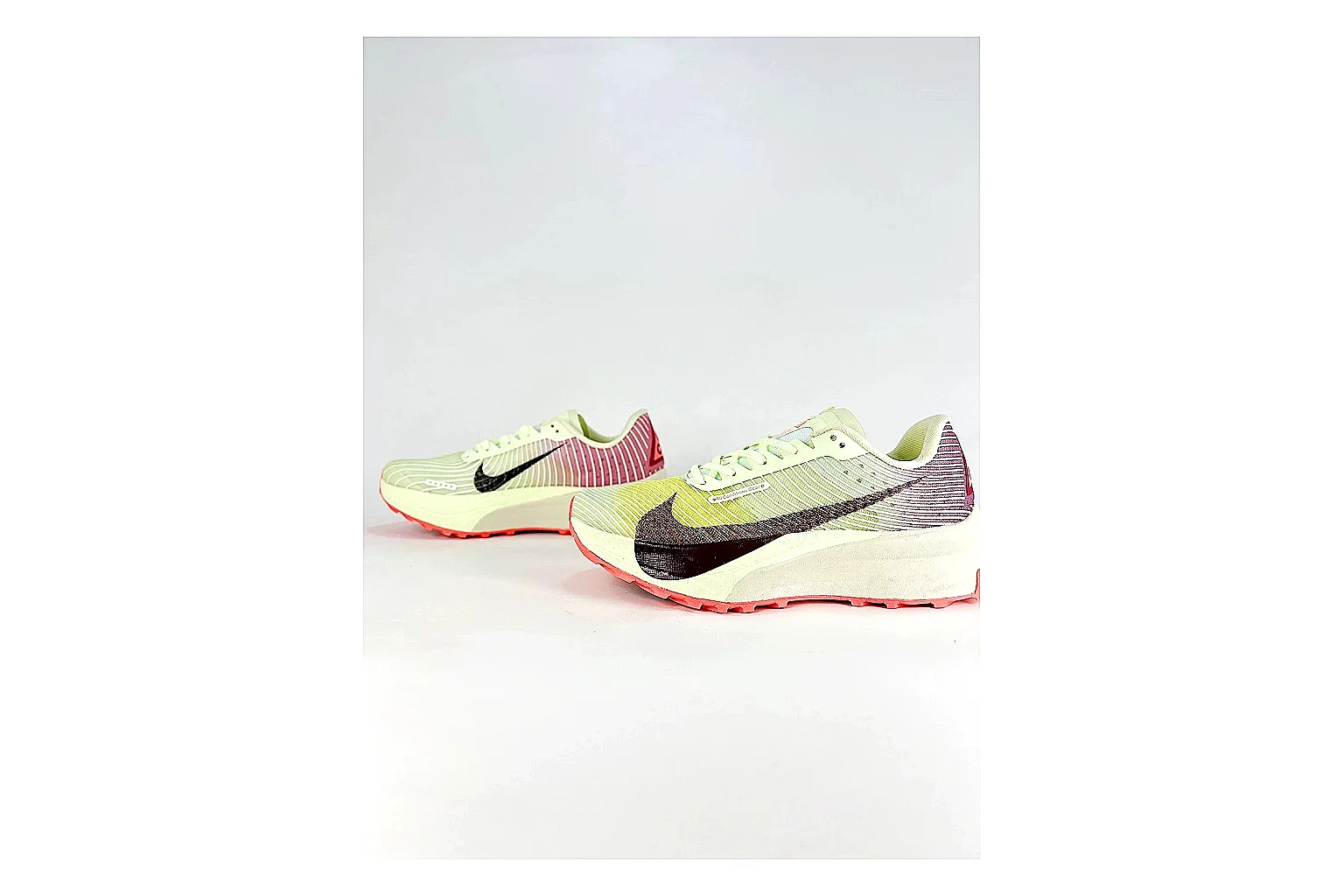 Nike ACG Ultra Lime Pink Sneakers shopping brief image showing lime pink outdoor sneakers with textile texture, side-profile shape, upper panel lines, and outsole detail thumbnail 3