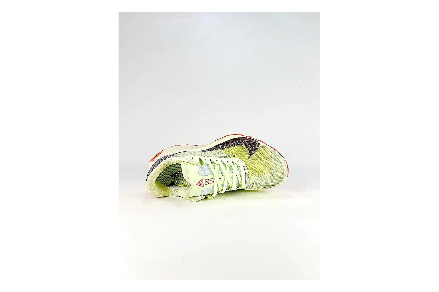 Nike ACG Ultra Lime Pink Sneakers shopping brief image showing lime pink outdoor sneakers with textile texture, side-profile shape, upper panel lines, and outsole detail thumbnail 5