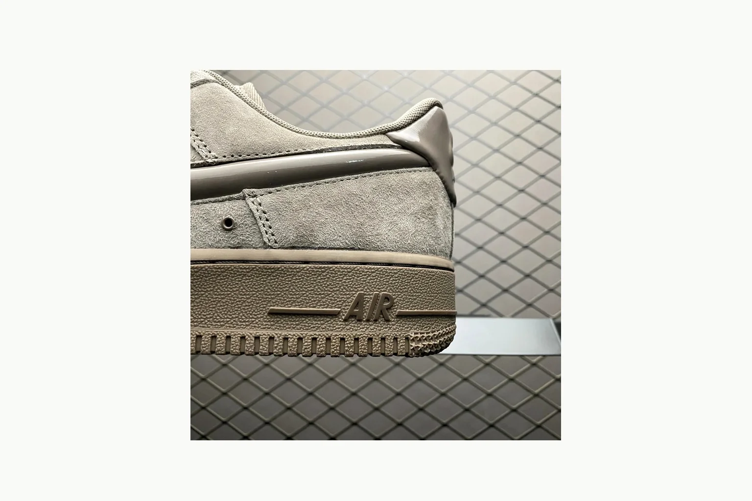 Nike Air Force 1 Beige Sneaker shopping brief image showing silver beige air force 1 low-top with mixed upper and low top shape thumbnail 6