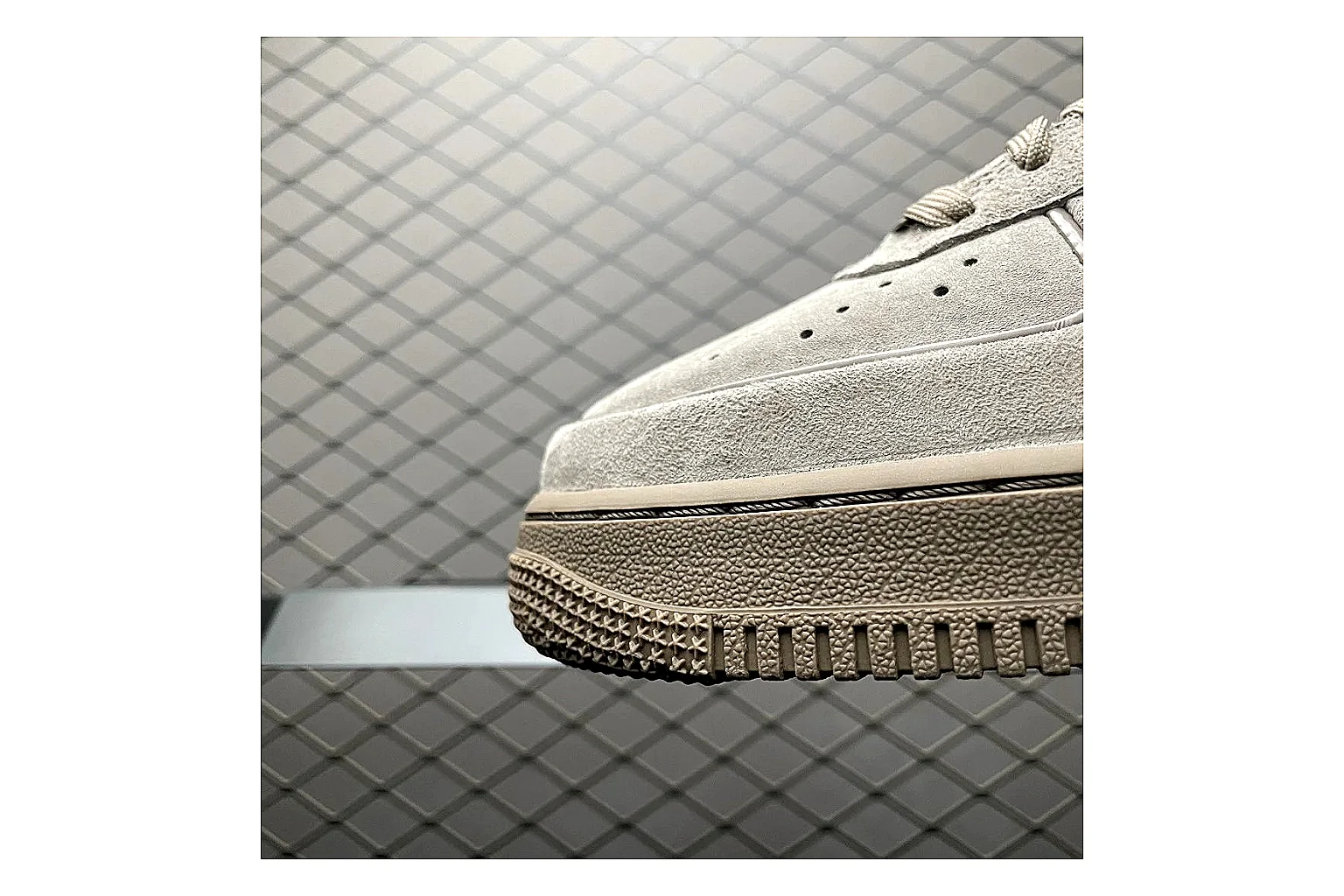 Nike Air Force 1 White Silver shopping brief image showing white silver air force 1 low-top with mixed upper and low top shape thumbnail 3