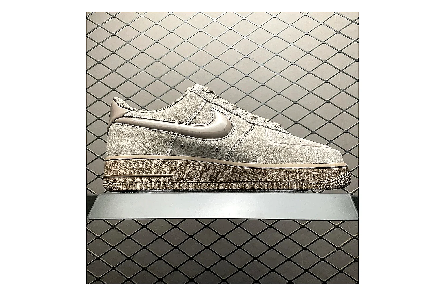 Nike Air Force 1 White Silver shopping brief image showing white silver air force 1 low-top with mixed upper and low top shape thumbnail 5