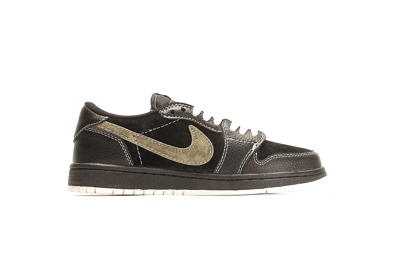 Nike Air Court Connect Black Olive Low Top shopping brief photo showing black low-top upper, olive Swoosh, white laces, side text graphics, and red accent details thumbnail 4