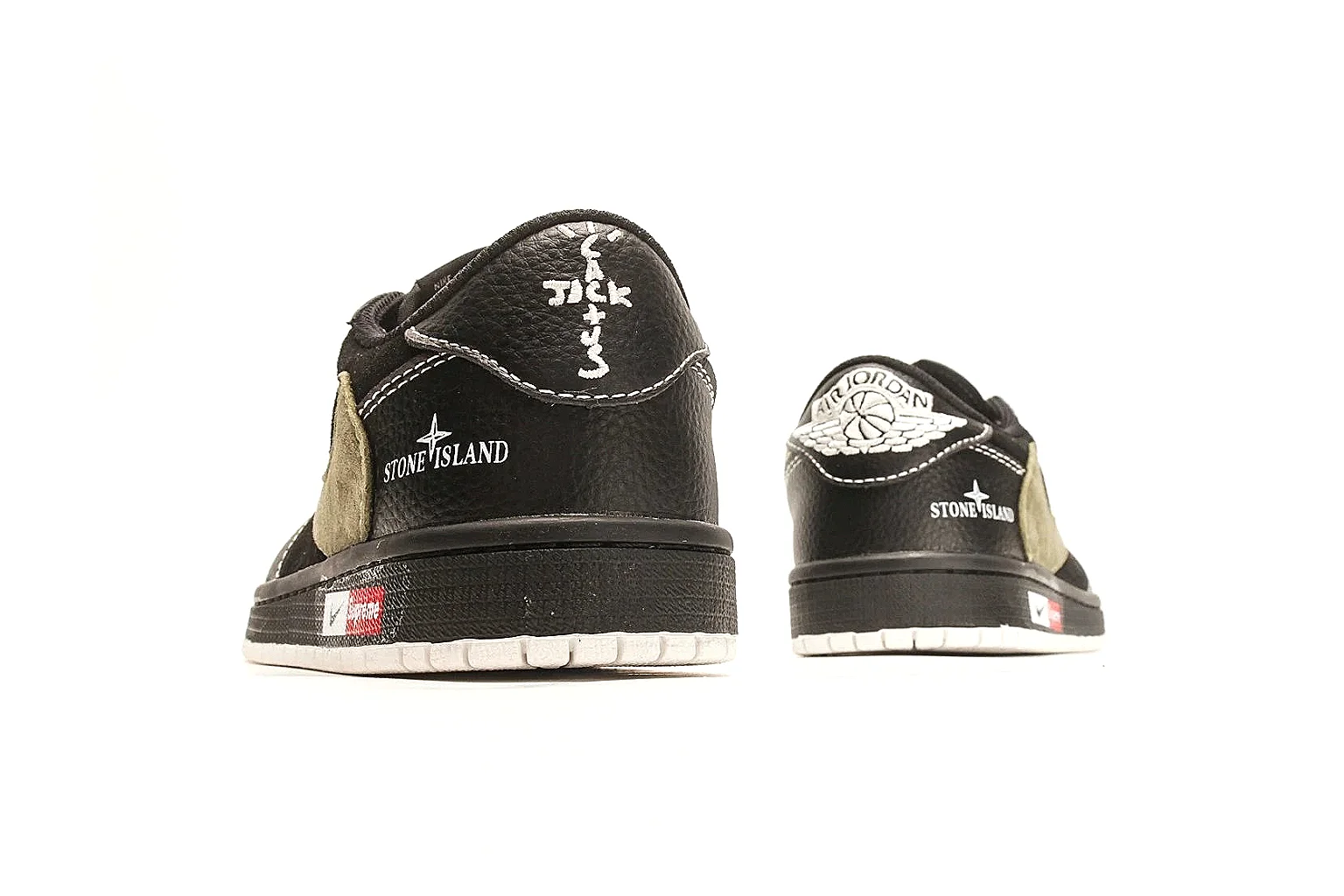 Nike Air Court Connect Black Olive Low Top shopping brief photo showing black low-top upper, olive Swoosh, white laces, side text graphics, and red accent details thumbnail 6