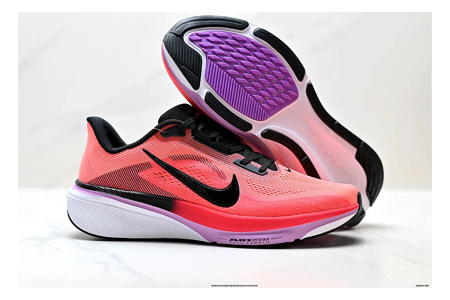 Nike Air Zoom Pegasus Pink Black Sneakers shopping brief image showing pink black running sneakers with mesh texture, side-profile shape, upper panel lines, and outsole detail thumbnail 3