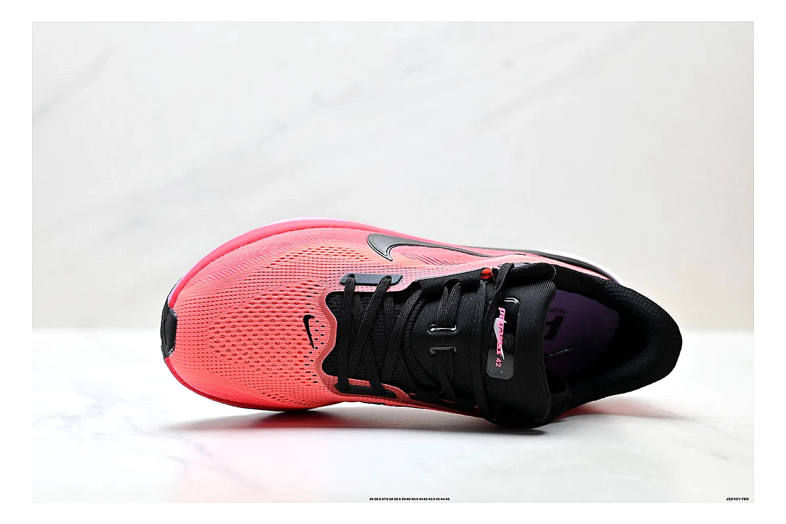 Nike Air Zoom Pegasus Pink Black Sneakers shopping brief image showing pink black running sneakers with mesh texture, side-profile shape, upper panel lines, and outsole detail thumbnail 5