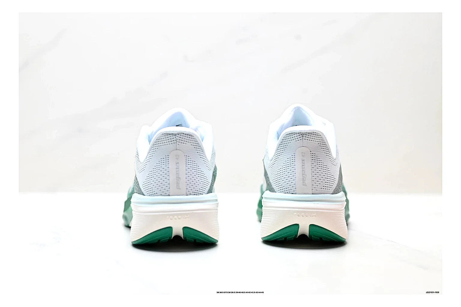 Nike Air Zoom Pegasus White Green Sneakers shopping brief image showing white green running sneakers with mesh texture, side-profile shape, upper panel lines, and outsole detail thumbnail 6