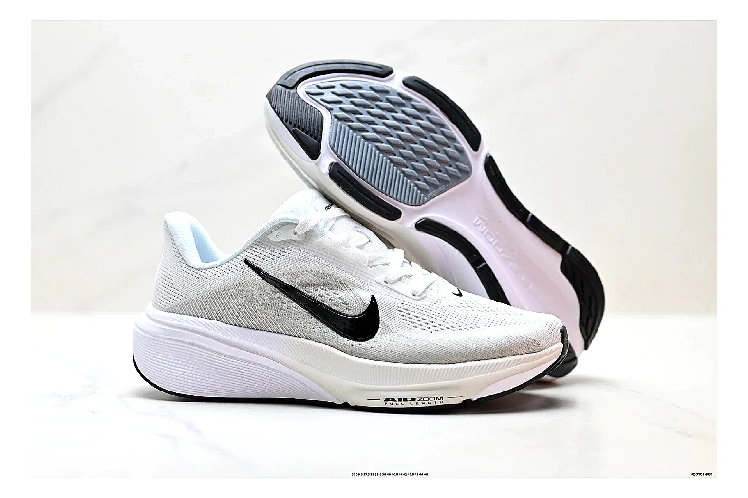 Nike Air Zoom Pegasus White Pink Sneakers shopping brief image showing white pink running sneakers with mesh texture, side-profile shape, upper panel lines, and outsole detail thumbnail 3