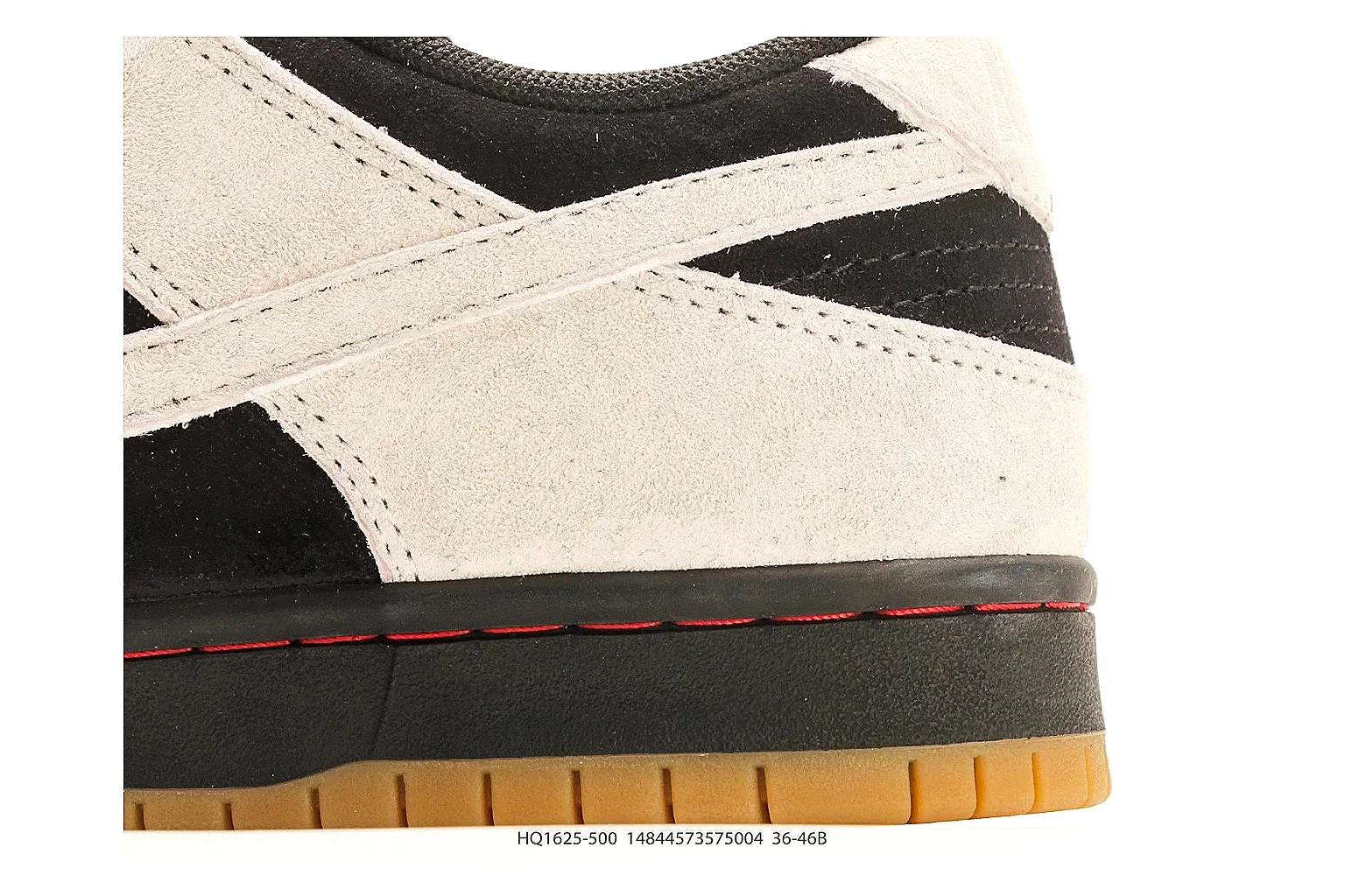 Nike Dunk Low Beige Black shopping brief photo showing beige and black leather panels, low Dunk shape, padded collar, and basketball-retro sole thumbnail 3