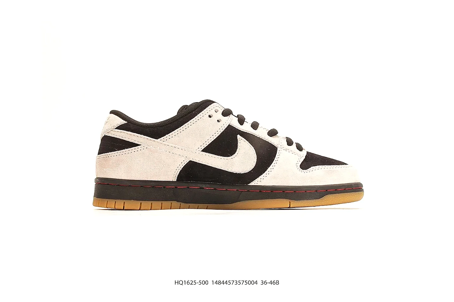 Nike Dunk Low Beige Black shopping brief photo showing beige and black leather panels, low Dunk shape, padded collar, and basketball-retro sole thumbnail 4