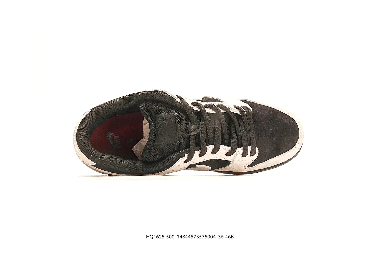 Nike Dunk Low Beige Black shopping brief photo showing beige and black leather panels, low Dunk shape, padded collar, and basketball-retro sole thumbnail 5