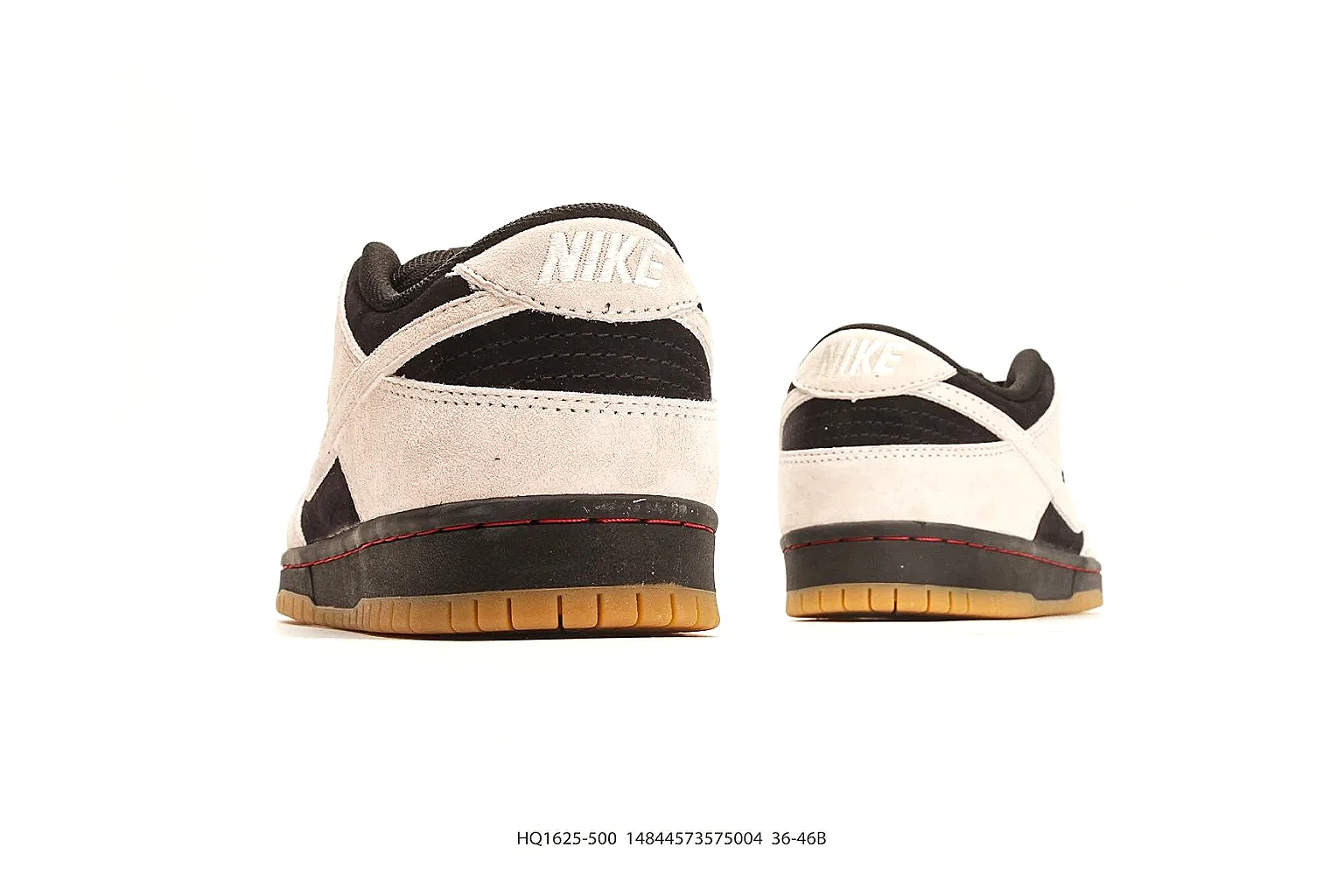 Nike Dunk Low Beige Black shopping brief photo showing beige and black leather panels, low Dunk shape, padded collar, and basketball-retro sole thumbnail 6