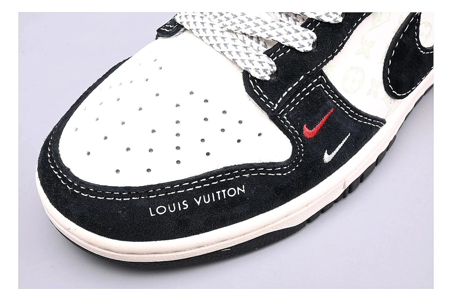 Nike Dunk Low Black White shopping brief photo showing black and white leather panels, low Dunk silhouette, padded collar, and basketball-retro sole thumbnail 3