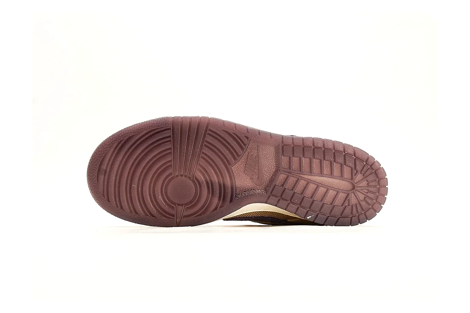 Nike Dunk Low Yellow Purple shopping brief photo showing yellow and purple leather panels, dark Swoosh, heel overlay, cream midsole, and brown outsole thumbnail 2